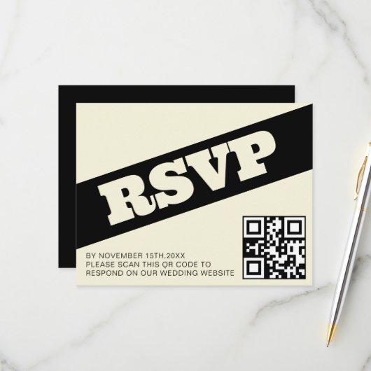 Typographie Gras QR RSVP Black Ecru Modern Mariage (Devant/Arrière en situation)