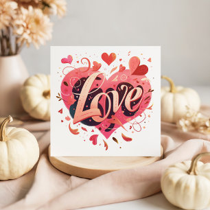 Typographie Love Pink Heart Carte Saint Valentin