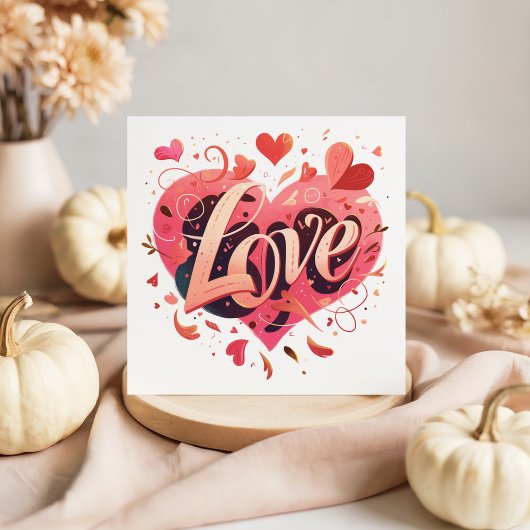 Typographie Love Pink Heart Carte Saint Valentin