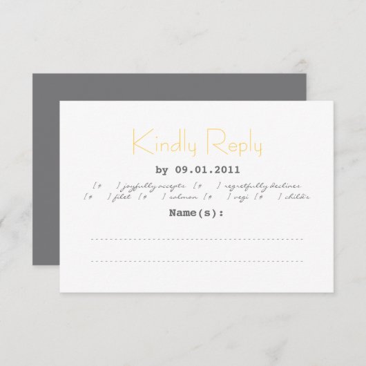 Typographie Mariage RSVP en gris et jaune (Devant / Derrière)