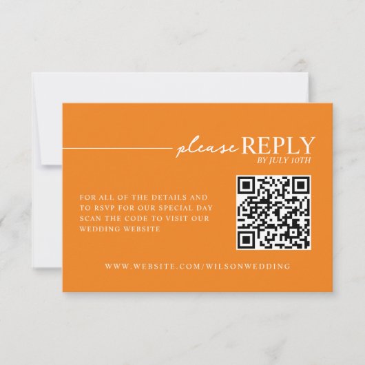 Typographie minimale Carte RSVP Orange QR (Devant)