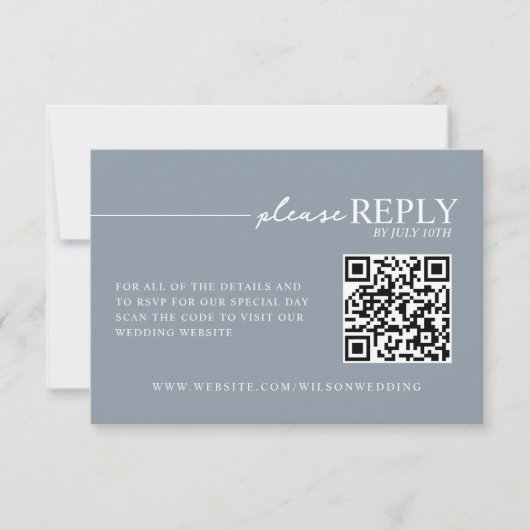 Typographie minimale Dusty Blue QR carte RSVP (Devant)