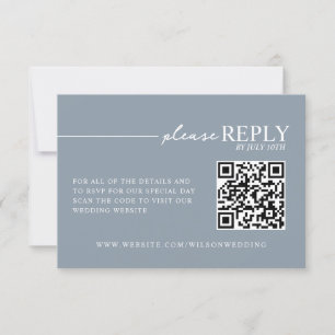 Typographie minimale Dusty Blue QR carte RSVP