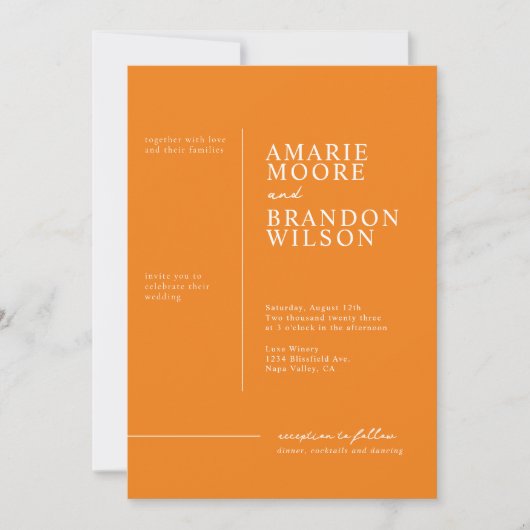 Typographie minimale Faire-part de mariage orange (Devant)