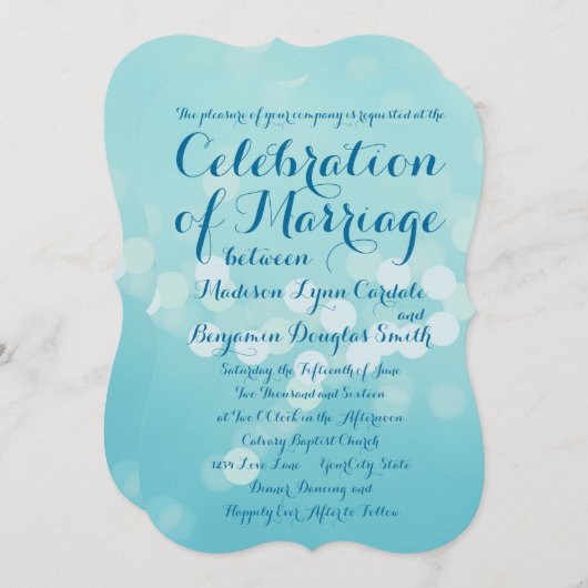 Typographie moderne Aqua Blue Wedding Invitations (Devant / Derrière)