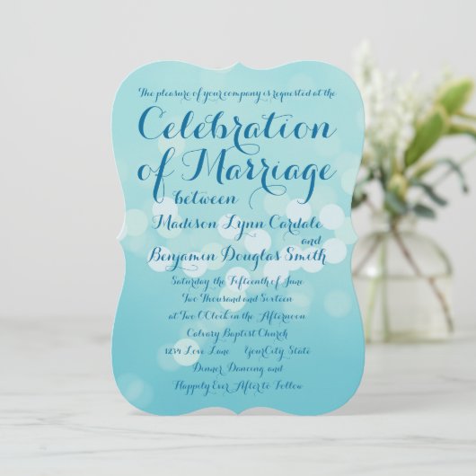 Typographie moderne Aqua Blue Wedding Invitations (Debout devant)