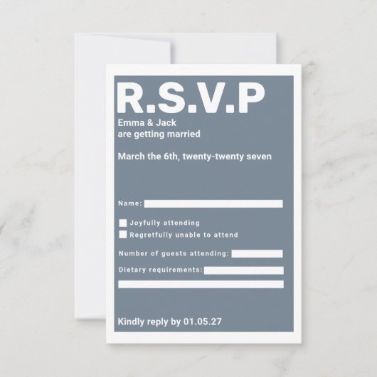 Typographie moderne Blue Bold Mariage RSVP (Devant)