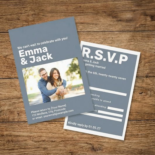 Typographie moderne Blue Bold Mariage RSVP