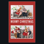 Typographie moderne Carte de Noël photo rouge<br><div class="desc">Joyeux Noël! Envoyez vos souhaits chaleureux cette saison avec cette carte de papeterie de Noël personnalisable collage photo. Il présente une typographie simple avec un arrière - plan rouge. Personnalisez en ajoutant vos photos, noms, année et autres détails. Cette carte de Noël moderne est disponible en d'autres couleurs et en...</div>