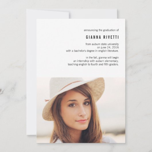 Typographie moderne Faire-part d'obtention d'un di (Dos)