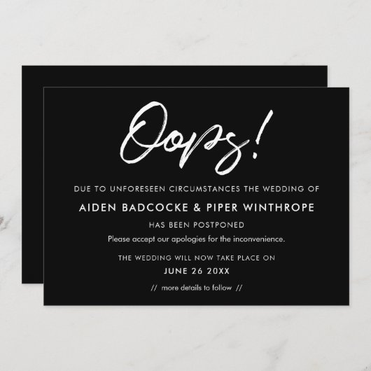 Typographie moderne faire-part mariage reporté (Devant / Derrière)