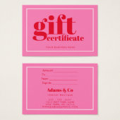 Typographie moderne Gras Certificat cadeau Hot Pin (Devant & derrière)
