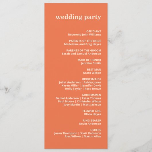 Typographie moderne Gras Programme de mariage Oran (Dos)