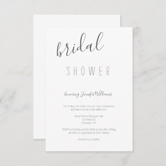 Typographie moderne grise invitations à la douche  (Devant / Derrière)