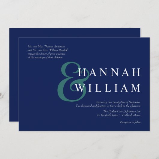 Typographie moderne Invitations au mariage bleu pr (Devant / Derrière)