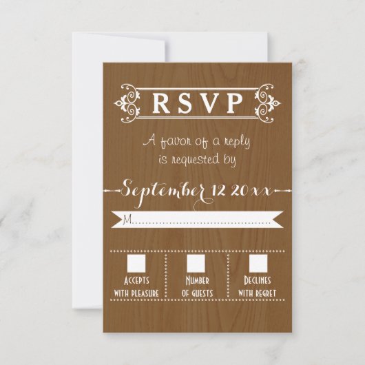 Typographie moderne mariage rustique en bois RSVP (Devant)