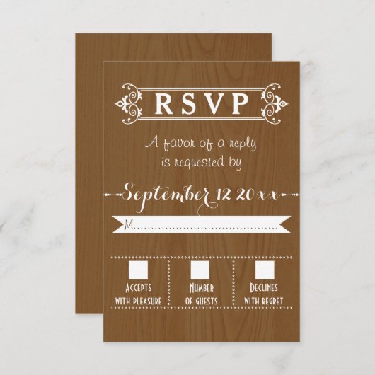 Typographie moderne mariage rustique en bois RSVP (Devant / Derrière)