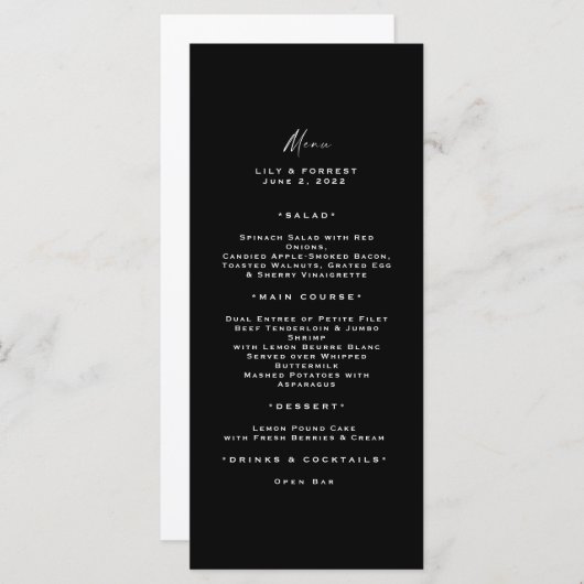 Typographie moderne Menu long noir et blanc (Devant / Derrière)