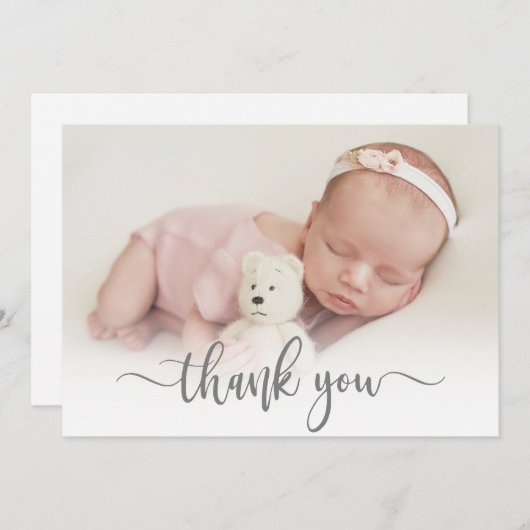 Typographie moderne Nouveau-né Baby Photo Merci (Devant / Derrière)