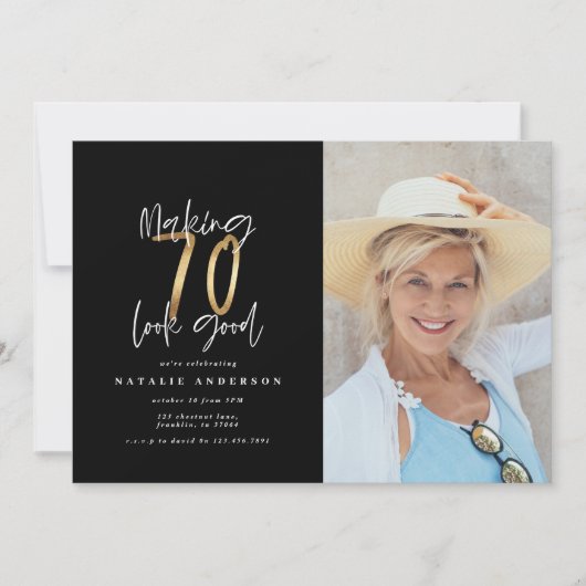 Typographie moderne or photo invitation anniversai (Devant)