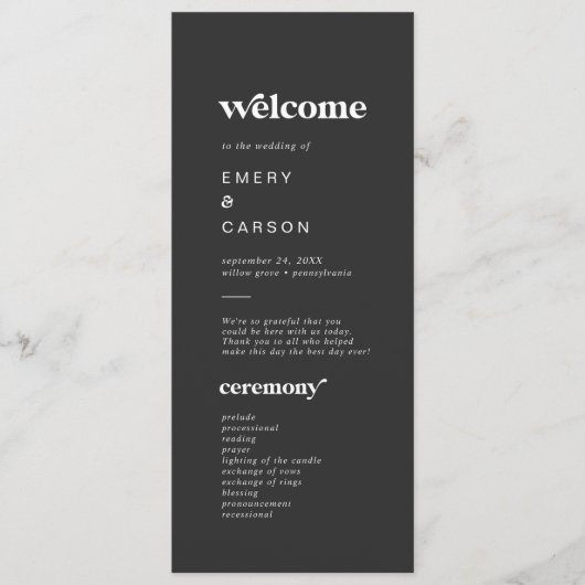 Typographie moderne | Programme de mariage gris ch (Devant)