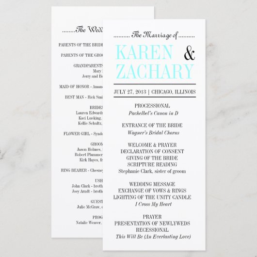 Typographie moderne Programme de mariage noir et a (Devant / Derrière)