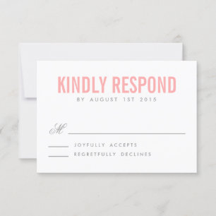 Typographie moderne rose et gris Mariage Carte RSV