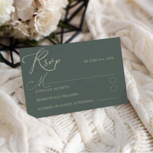 Typographie moderne verte et or Mariage RSVP