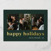 Typographie moderne verte or Joyeux vacances photo (Recto)