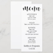 Typographie noire simple sur menu de mariage blanc (Devant / Derrière)