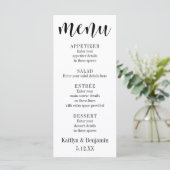 Typographie noire simple sur menu de mariage blanc (Debout devant)