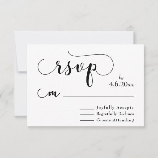 Typographie noire sur élégant RSVP simple blanc (Devant)