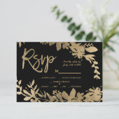 Typographie or feuille floral noir mariage rsvp (Debout devant)