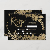 Typographie or feuille floral noir mariage rsvp 2 (Devant / Derrière)
