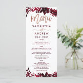 Typographie or rose Floral rouge mariage menu (Debout devant)