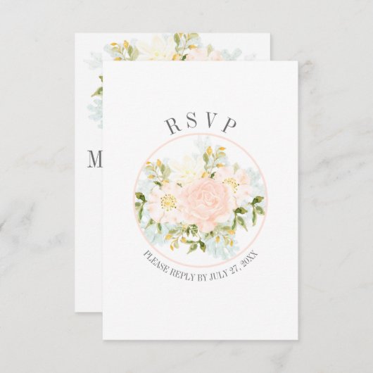 Typographie Peach Rose Vertical Circle Frame RSVP (Devant / Derrière)