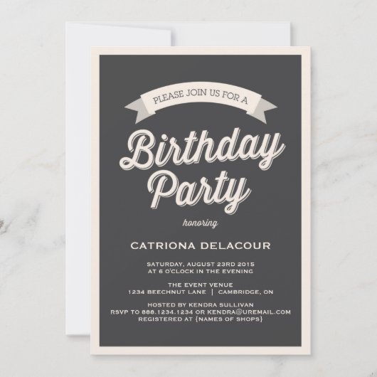 TYPOGRAPHIE RÉTRO GRAY | ANNIVERSAIRE INVITATION D (Devant)