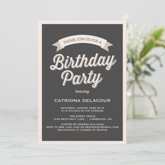TYPOGRAPHIE RÉTRO GRAY | ANNIVERSAIRE INVITATION D (Debout devant)