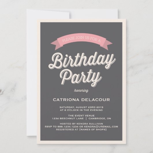 TYPOGRAPHIE RÉTRO GRAY | ANNIVERSAIRE INVITATION D (Devant)