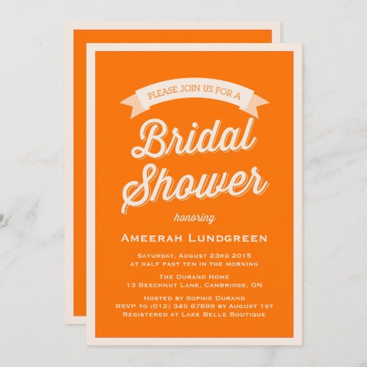 TYPOGRAPHIE RÉTRO ORANGE | INVITATION DE DOUCHE BR (Devant / Derrière)