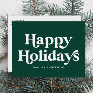 Typographie Rétro Vert Joyeuses Fêtes Carte Non-Ph