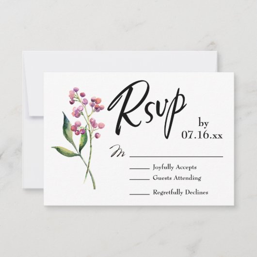 Typographie RSVP avec bourgeons et baies à l'aquar (Devant)