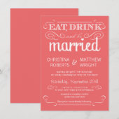 Typographie Rustique Coral Pink Wedding Invitation (Devant / Derrière)