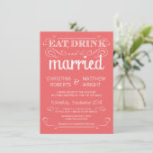 Typographie Rustique Coral Pink Wedding Invitation (Debout devant)