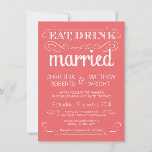 Typographie Rustique Coral Pink Wedding Invitation (Devant)