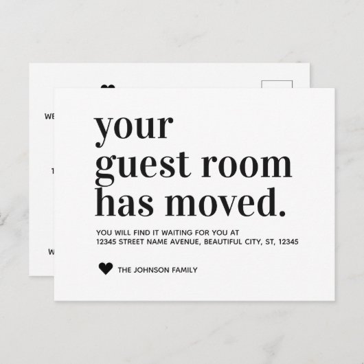 Typographie simple Chambre d'hôte Faire-part de dé (Devant / Derrière)