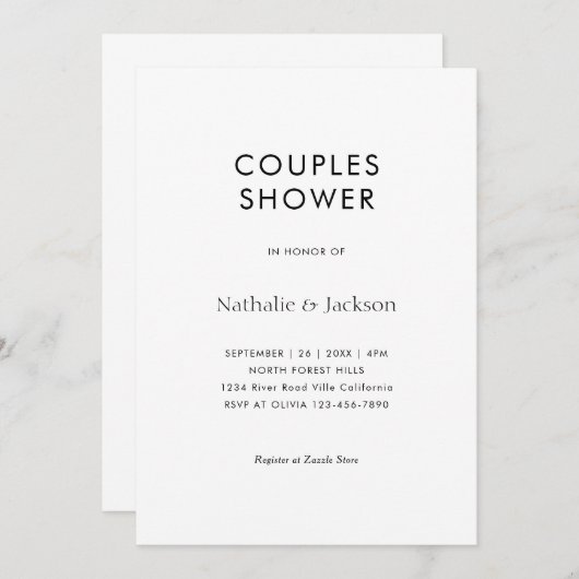 Typographie simple Couple Show Invitation nuptiale (Devant / Derrière)