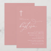 typographie simple dusté rose baptême invitation (Devant / Derrière)