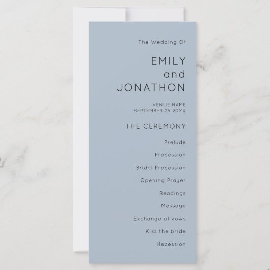Typographie simple Dusty Blue Wedding Programme (Devant)