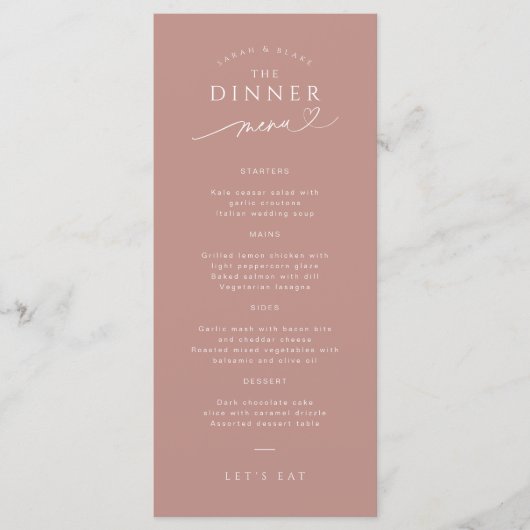 Typographie simple Dusty Rose Menu Mariage (Devant)